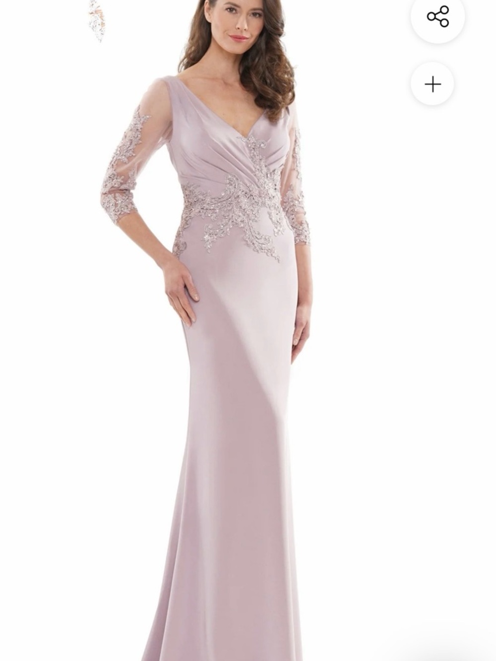 Marsoni Colors gown  Rose Long-Sleeve Evening Gown with Embroidered Appliqué